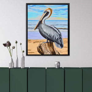 Driftwood Pelican Perch - Beige Canvas Wall Art