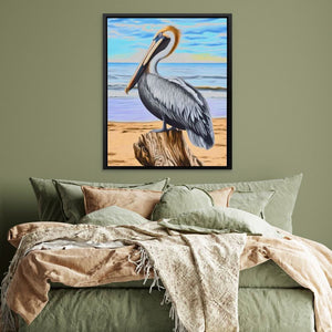 Driftwood Pelican Perch - Wall Art in Black Frame