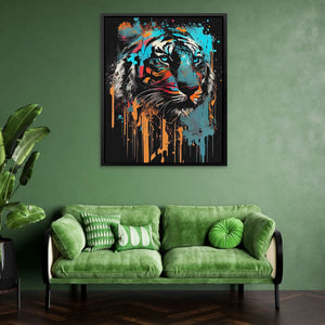 Dripping Stripes - Tiger Wall Art in Black Frame