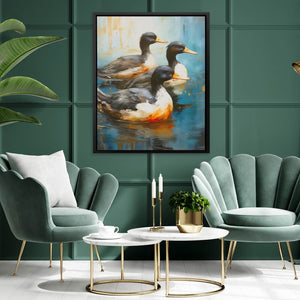 Duck Trio - Watercolor Wall Art in Black Frame