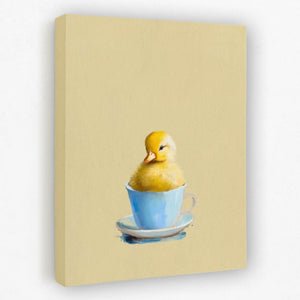 Duckling In Blue Cup - Animals Canvas Wall Art