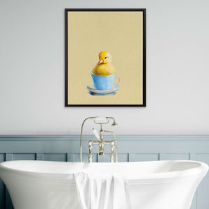 Duckling In Blue Cup - Cup Wall Art in Black Frame