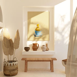 Duckling In Blue Cup - Blue Cup Canvas Print