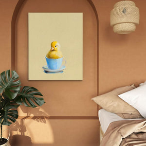 Duckling In Pink Cup - Pink Duck Canvas Print