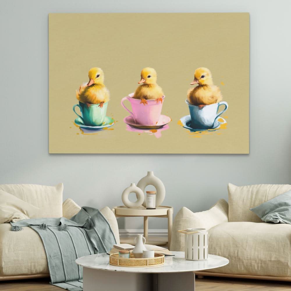 Ducklings Cups - Pastel Canvas Wall Art