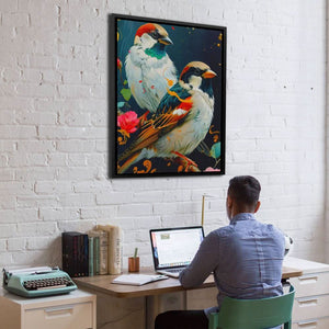 Duet of Birds - Bird Wall Art in Black Frame