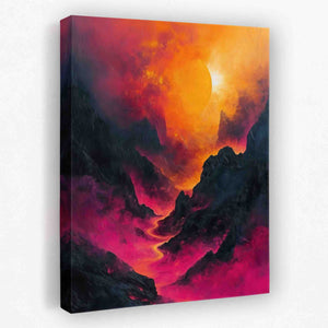 a painting on a wall of a mountain range