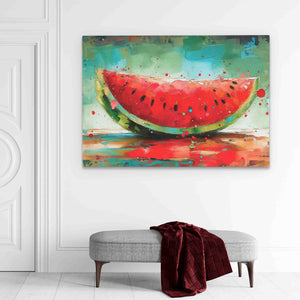 a painting of a watermelon on a white wall