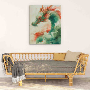 a living room with a couch and a painting on the wall