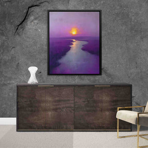 a painting of a sunset over a body of water