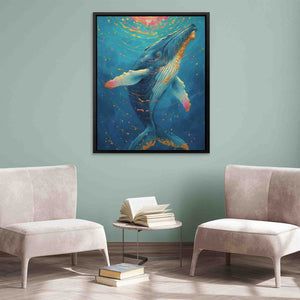 a living room with two chairs and a painting on the wall