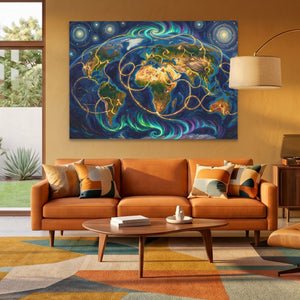 Earth Cosmic Lay Lines canvas wall art, room view