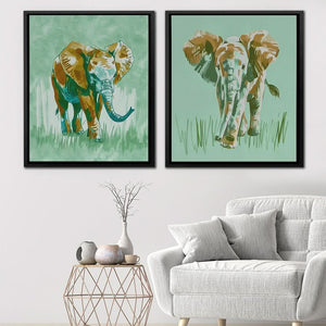Earthy Tones Elephant Pair - Animals Art for Bedroom