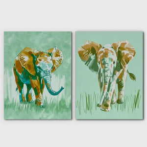 Earthy Tones Elephant Pair - Animals Canvas Wall Art