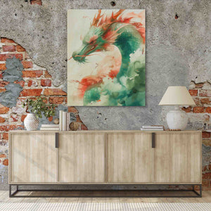a painting of a dragon on a brick wall