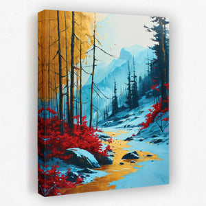 a painting of a stream in the woods