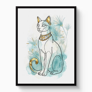 Egyptian Cat Golden Lotus โ egyptian cat golden lotus white studio framed black
