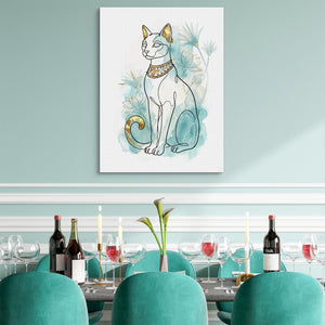 Egyptian Cat Golden Lotus โ egyptian cat golden lotus sq teal dining room 1port flush print