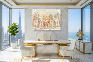 Egyptian Temple Golden โ egyptian temple golden office with city view 2 1land flush print