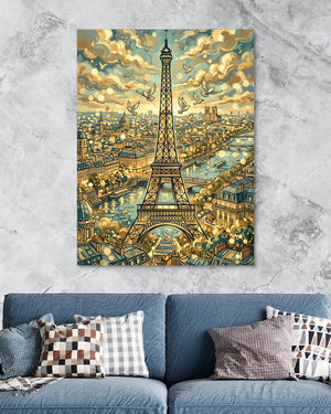 Eiffel Tower Golden City — eiffel tower golden city psd marble blue couch 1port flush print