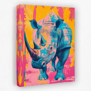 Electric Charge Rhino - Animals Canvas Wall Art