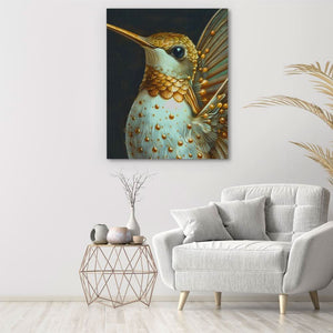 Elegant Hummingbird - Black and Gold Canvas Wall Art