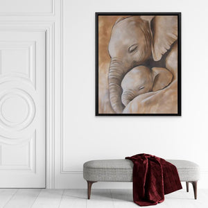 Elephant Affection - Animals Wall Art in Black Frame