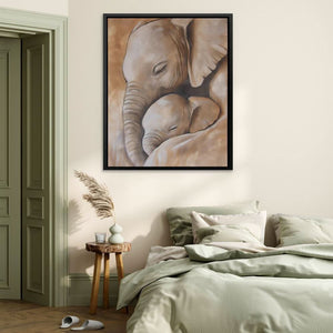 Elephant Affection - Brown Wall Art for Home Office
