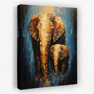 Elephant Family - Abstract Blue Canvas Wall Art