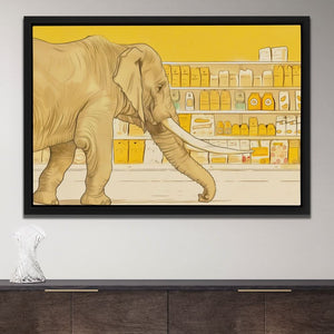 Elephant Grocery Shopping - Beige Elephant Canvas Print