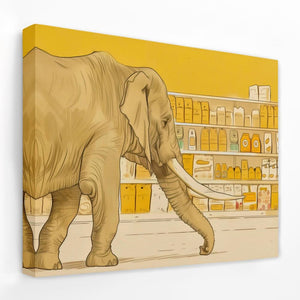 Elephant Grocery Shopping - Animals Canvas Wall Art
