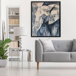 Elephant Mosaic - Gray Wall Art in Black Frame