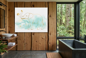 Elephant Teal Sunrise โ elephant teal sunrise wooden bathroom with window 1land flush print