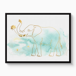 Elephant Teal Sunrise โ elephant teal sunrise white studio framed black