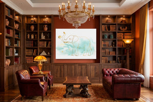 Elephant Teal Sunrise โ elephant teal sunrise living room interior 2 1land flush print