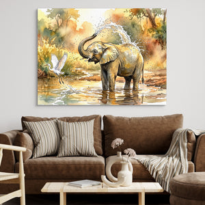 Elephant Water Splash โ elephant water splash sq brown couch 1land flush print