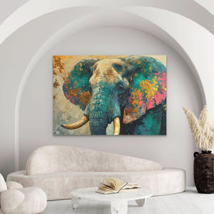 Elephant Whisperer - Green Animals Canvas Print
