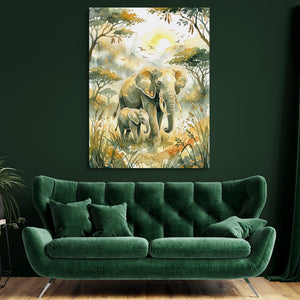 Elephants Golden Sunrise โ elephants golden sunrise sq green room 2 1port flush print