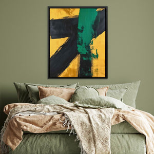 Emerald Colliding - Abstract Black and Gold Canvas Wall Art