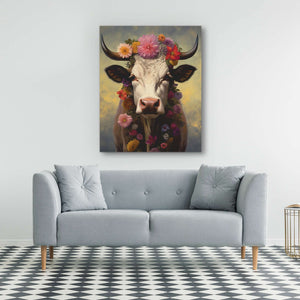 Energetic Pasture - Cow Wall Art in Black Frame