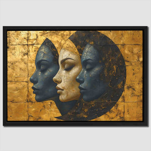 Enigmatic Triplets - Black and Gold Feminine Canvas Print