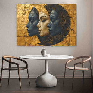 Enigmatic Triplets - Abstract Black and Gold Canvas Wall Art