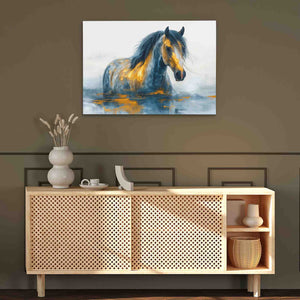 Equine Odyssey - Abstract Blue Canvas Wall Art