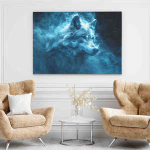 a living room with two chairs and a painting on the wall