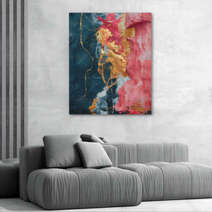 a living room with a couch and a painting on the wall