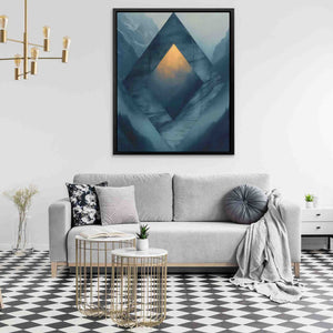 a living room with black and white checkered flooring