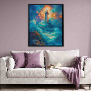 a living room with a couch and a painting on the wall