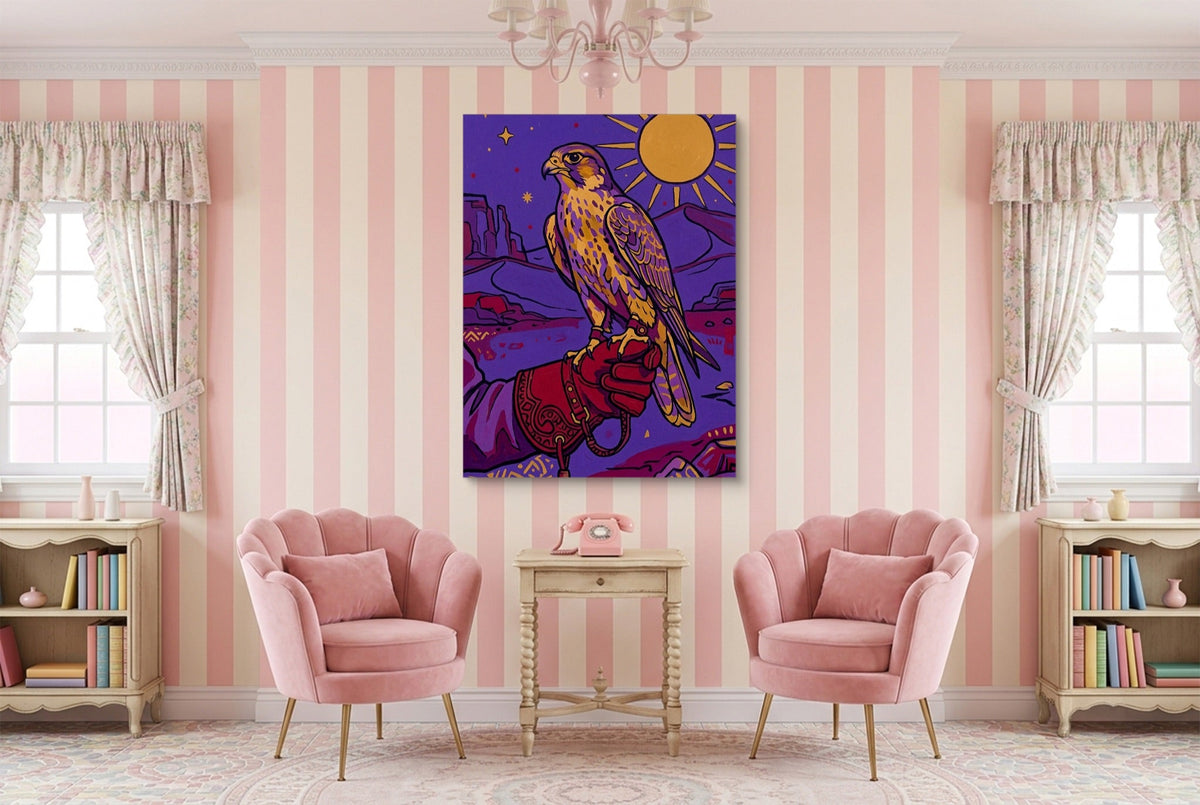 Falcon Over Crimson Dunes - Luxury Wall Art