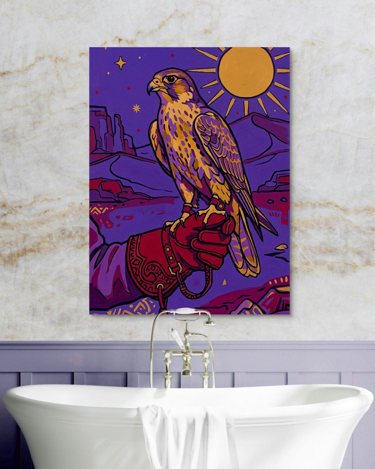 Falcon Over Crimson Dunes - Luxury Wall Art