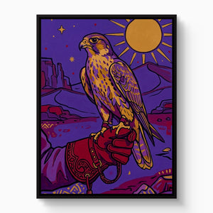 Falcon Over Crimson Dunes โ falcon over crimson dunes white studio framed black